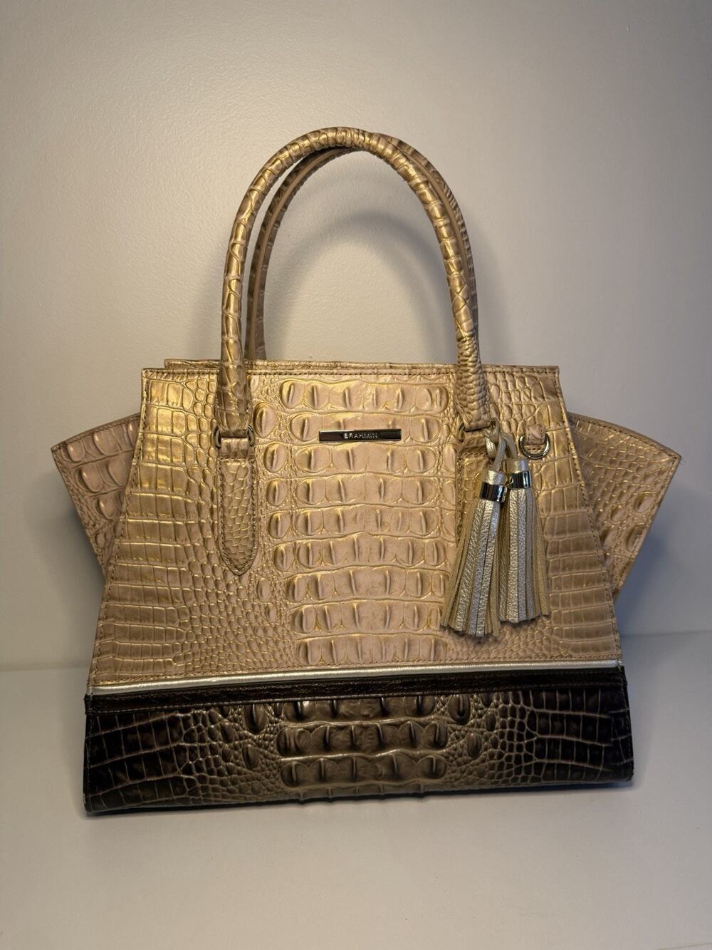 Brahmin Priscilla Satchel Shoulder Bag Tassel Charm Melbourne Beige Tan EUC!